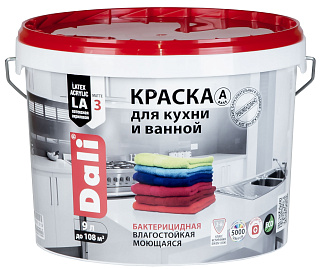 Краска для кухни и ванны Dali моющая акриловая белая (База A) 9 л купить
