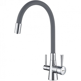 Смеситель для кухни Lemark Comfort LM3075C-Gray с высоким гибким изливом и краном для питьевой воды хром, серый купить