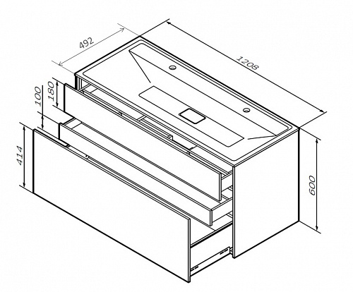 Тумба подвесная INSPIRE с раковиной INSRIRE 120 3 ящика графит матовый AM.PM M50AFHX1203GM купить