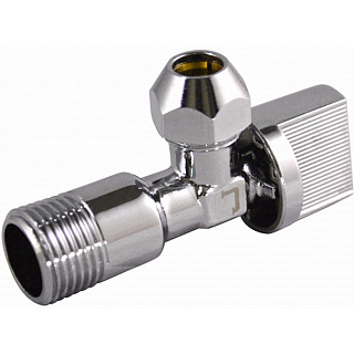 Кран шаровой угловой наружная резьба 1/2"*3/8" с цангой и отражатателем ручка-бабочка хром, СТМ CAСR1238 купить