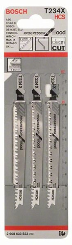 Пилка для лобзика Bosch T234X Progressor for Wood по дереву 3-65мм 3 штуки 2608633523 купить