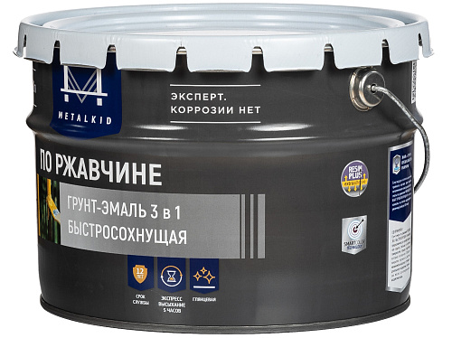 Грунт-эмаль по ржавчине 3в1 MetalKID быстросохнущая RAL 3020 красный (10л) купить