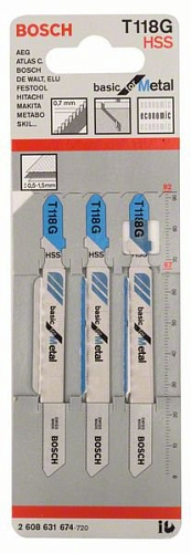 Пилка для лобзика Bosch T118G HSS Basic for Metal по металлу 0.5-1.5мм 3 штуки 2608631674 купить