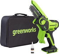 Пила цепная аккумуляторная G24MCS10 1/4"-1.1-26 сумка 24В шина-4"/10см щет 1*2Ач и зарядное устройства Greenworks 2008207UA