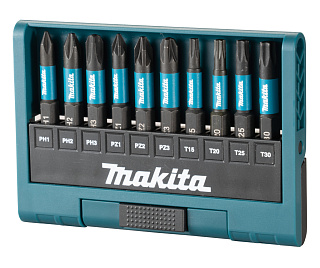 Набор бит 10шт с универсальным магным держателем Impact Black с карабином Makita E-12011 купить