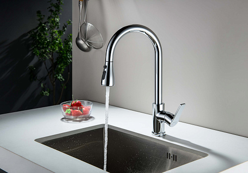 Смеситель ЛУГАНО для кухни с вытяжным изливом 2 jet Aquatek AQ1784CR купить