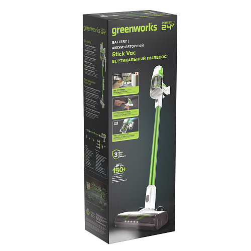 Пылесос Greenworks SV24532 K0 аккумуляторный вертикальный +насадки 24В 350Вт без акк и з/у 4702007 купить