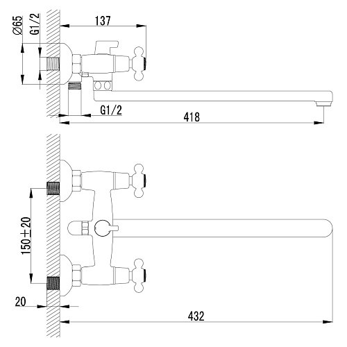 Смеситель Lemark Standard LM2112C для ванны с длинным изливом хром купить