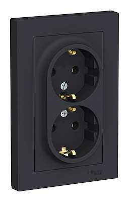 Розетка 2-местная с заземлением Atlas Design16А Schneider 585305 Карбон  купить