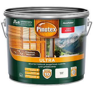 Лазурь влагостойкая для дерева Pinotex Ultra белый (9л) купить