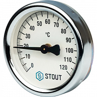 Термометр биметаллический STOUT  накладной с пружиной 80мм, 0..120С д/труб 1"-2"(30-65мм) SIM-0004-800015