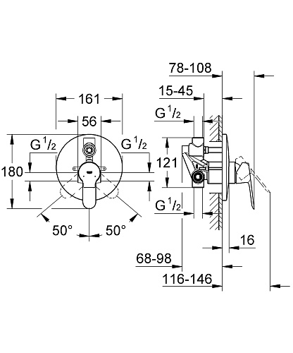 Смеситель BauEdge, для ванны, встраиваемый, цвет хром GROHE 29079000 купить