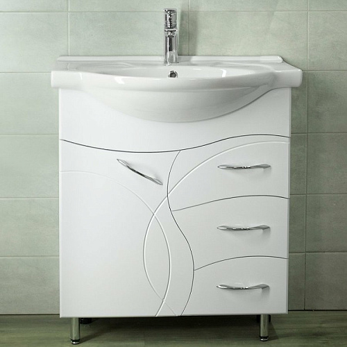 Тумба Амелия 75 и раковина Байкал 75 3 ящика напольная белый Style Line ЛС-00002281 купить