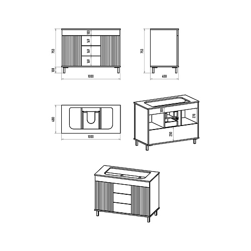 Тумба ENFIDA - 100 (+умывальник Doppio 80) напольная черный матовый Brevita купить