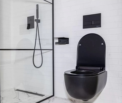 Унитаз подвесной Berges Wasserhaus Ego Black 082125 безободковый с сиденьем дюропласт черный матовый купить