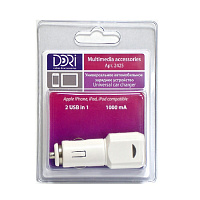 Зарядное устройство автомобильное 2 USB in 1 1000mA 5V блистер