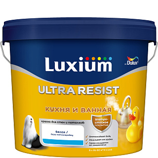 Краска для стен и потолков Ultra Resist Кухня и Ванная полуматовая бесцветная база BС Luxium 50034794 (4.5л) купить