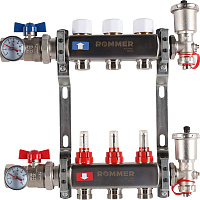 Коллектор с расходомерами 3 выхода из нержаевеющей стали в сборе Rommer RMS-1210-000003