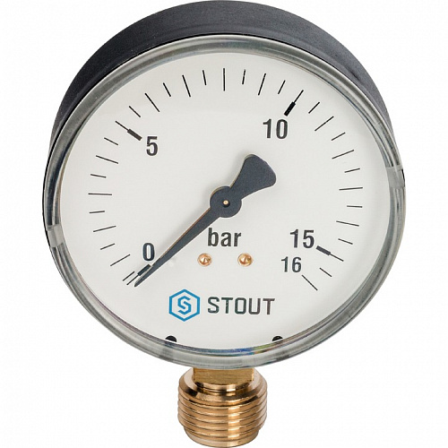 Манометр радиальный STOUT корпус Dn 80мм 0...16 бар, кл.2.5 1/2" SIM-0010-801615 купить