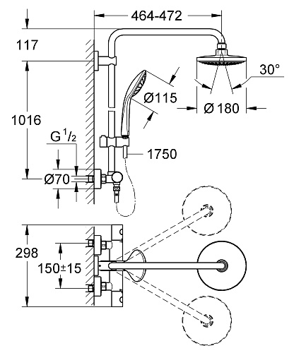 Система душевая Euphoria  с термостатическим смесителем цвет хром GROHE 27296001 купить