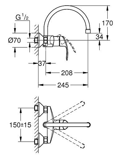 Смеситель для кухни настенный Eurosmart GROHE 32482002 купить