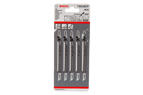 Пилка для лобзика Bosch T301BCP ( 5шт)Precision for Wood 3-65мм дерево,ДВП,ДСП  (2608633A37) купить