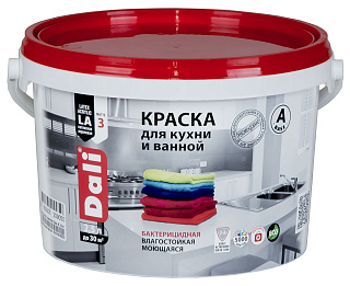Краска для кухни и ванны Dali моющая акриловая белая (База A) 2.5 л купить
