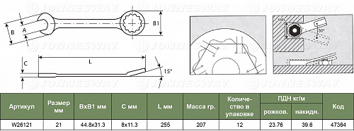 Ключ комбинированный Jonnesway W26121 21мм купить