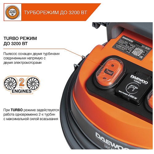 Пылесос DAEWOO  DAVC 6030S 3200Вт 60л  купить