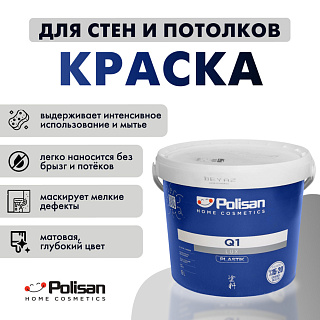 Краска для стен и потолков Q1 LUX PLASTIC матовая бесцветная база С Polisan 31B0050600 (0.8л) купить