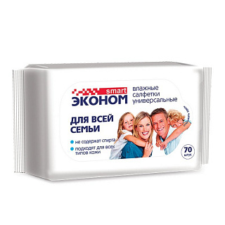 Салфетки влажные для всей семьи Эконом Smart  (70шт+7шт)  007399 купить